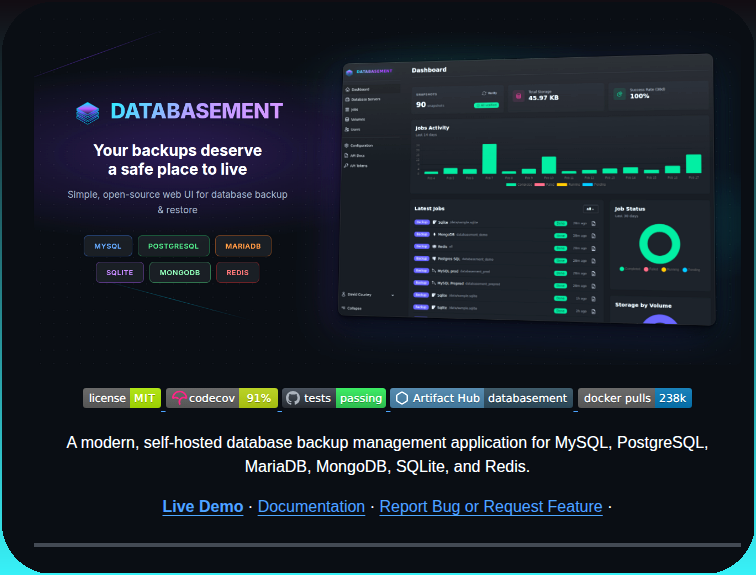 tom_doerr's tweet photo. Self-hosted database backup manager supporting MySQL, Postgres, and MongoDB

https://t.co/tEWmNPr8lM https://t.co/SkXcddkuYa