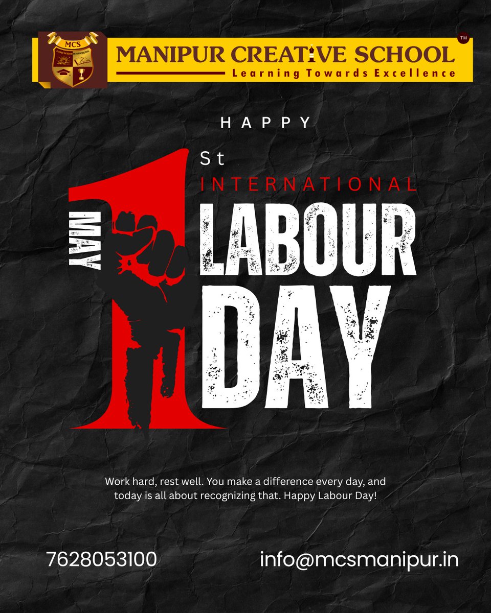 Honouring the hands that build, the minds that create, and the spirit that drives progress.

This Labour Day, Manipur Creative School salutes every worker whose dedication shapes a better tomorrow.

Happy International Labour Day! - <a href="/UN/">United Nations</a> <a href="/ilo/">International Labour Organization</a> 

#LabourDay #May1 #DignityOfLabour