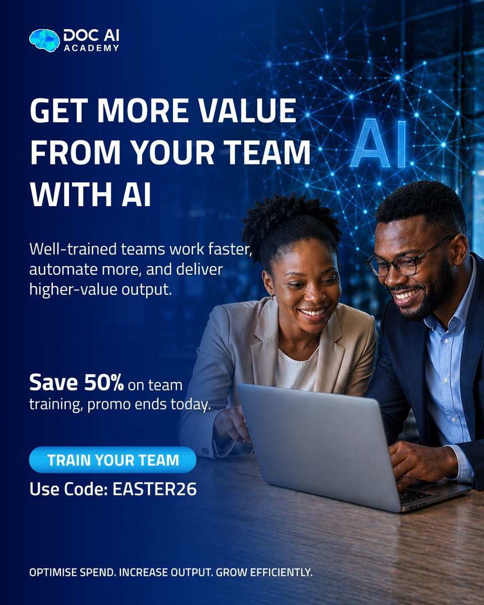 docaiacademy's tweet image. For a limited time, you can equip your team with practical AI skills at 50% OFF, but only for today. Train your team today: docaiacademy.com and apply EASTER26 at checkout.

#Reskill #CareerDevelopment #AITraining #AI #EnterpriseAI #KnowledgeGraphs #AIGovernance