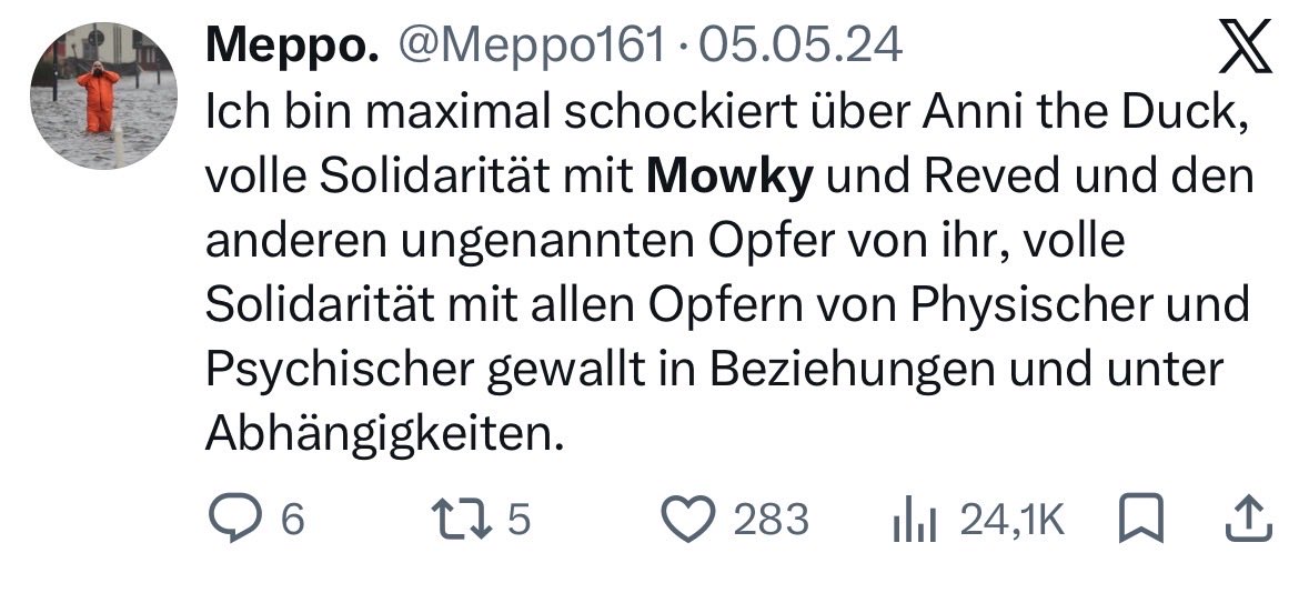 broilerchuck's tweet photo. @Meppo161 @OderKurzCEO @SirDoppel @jayriddle77 Ja woran könnte das bloß liegen? Ganz vielleicht an deinen Posts zum Thema, die zumindest eine starke Tendenz zur einseitigen Solidarität für Mowky aufweisen? Was ist an einer unzweideutigen Antwort nicht zu verstehen? „Ja, volle Soli auch für Anni“. Ist doch nicht so schwer. https://t.co/v4LzQ3XWw7