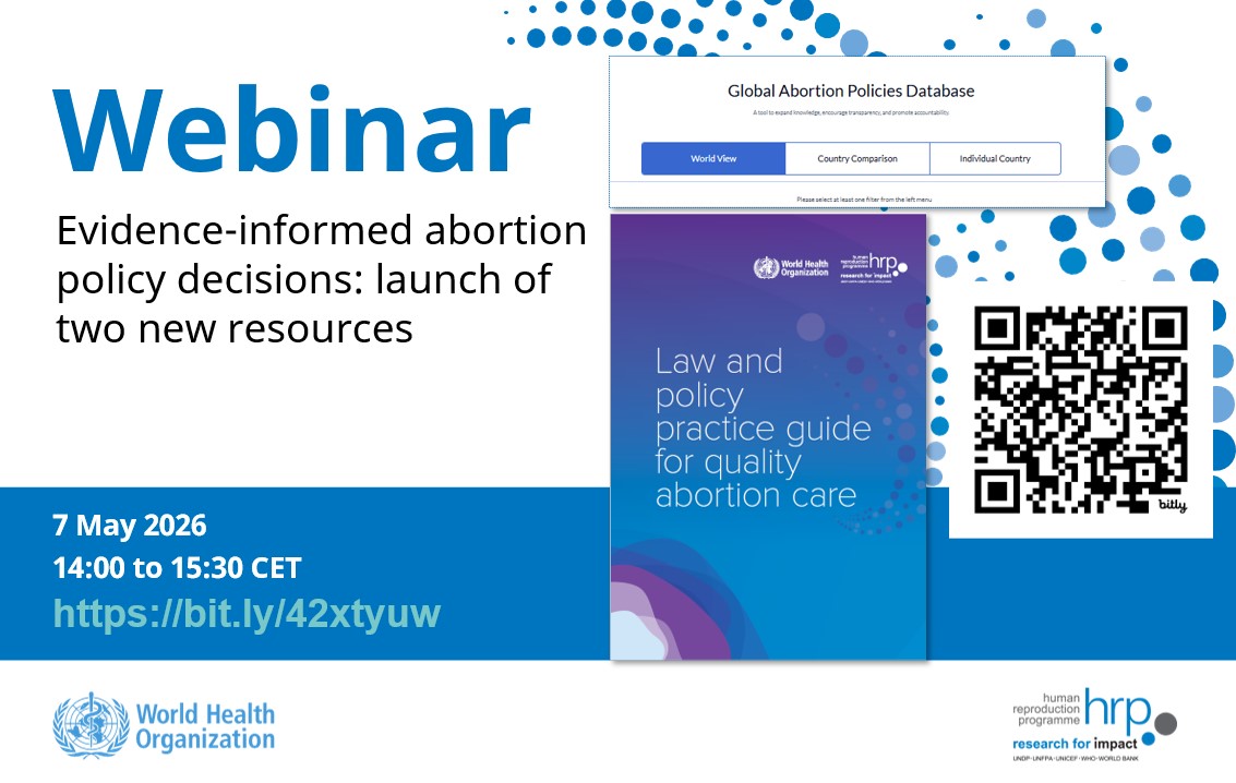 HRPresearch's tweet photo. ๐ Evidence can change policy decisions
HRP is launching two new resources that bring clarity to abortion law and policy, including a global policy database and a practical guide for quality care
๐๏ธ 7 May 2026 | 14:00โ15:30 CET
๐ https://t.co/PBiNdHydaa
#TogetherForScience https://t.co/4bWygbjgVL