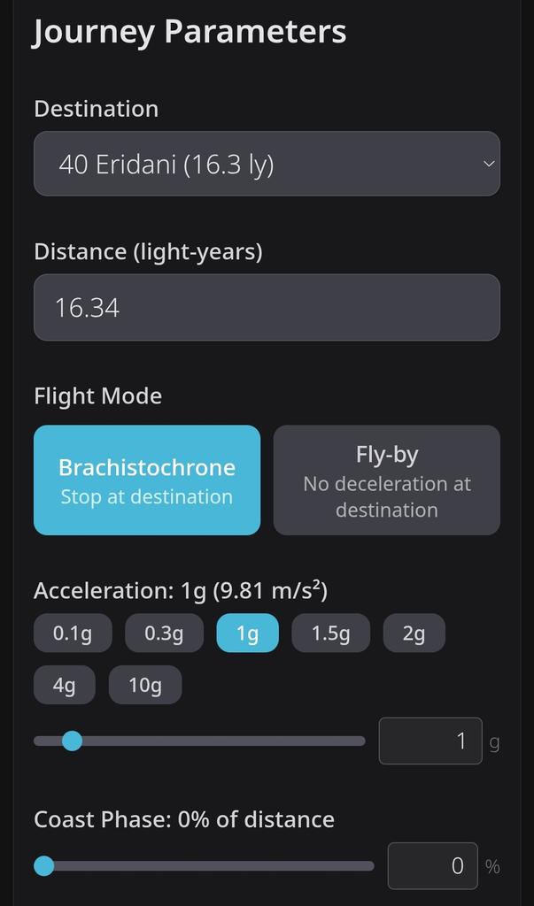 ToughSf's tweet photo. Enjoy this relativistic travel calculator with an interactive map of interstellar distances and how far they 'feel' thanks to time dilation:
https://t.co/T4ADE38UXf https://t.co/Kn6uwsqWNM