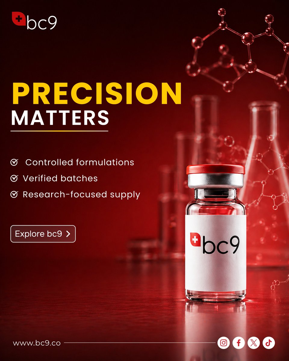 bc9co's tweet photo. Precision isn’t optional it’s essential.

From controlled formulations to verified batches, every detail is built to support accurate and consistent research outcomes.

Choose a process you can rely on. Choose BC9.

For laboratory use only.

#BC9 #PrecisionMatters #LabQuality https://t.co/wZbwIHLYB5