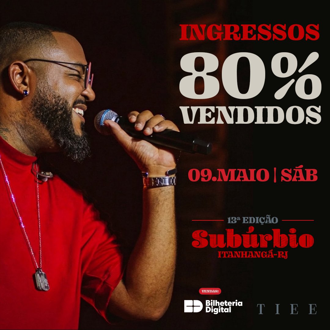 ‼️ CÓDIGO DE DESCONTO: BURLA

🚨 VENDAS ABERTAS!
GARANTA O SEU ANTES QUE O LOTE VIRE! 🏃‍♀🏃🏃‍♂💨

🥁SUBURBIO
📍 ILHA ITANHANGÁ Rio de Janeiro - RJ 
🗓 09/05 Sabado as 14hrs

🎤 TIEE

🎟️Codigo de desconto: BURLA
bilheteriadigital.com/suburbio-09-de…