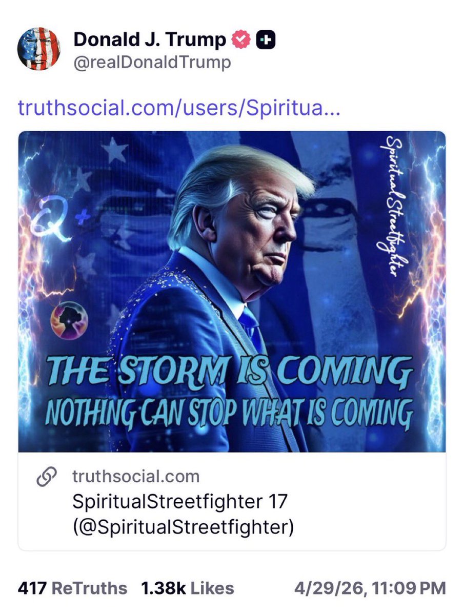 The_AuthorityQ's tweet photo. All I’ve heard for the last decade is “Q isn’t real,” and “only idiots ‘believe’ this Q crap.”

How can anyone in the world deny Q now?

This would be DIRECT confirmation from President DJT himself.

Not to mention the dozens of Q proofs happening daily… https://t.co/84UNVNxh5d