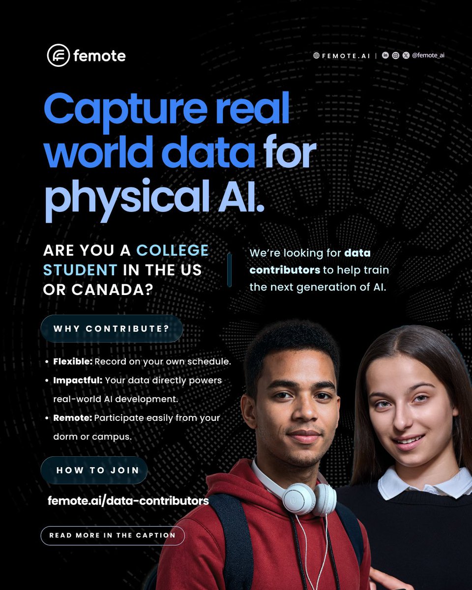 Femote_co's tweet image. Femote is hiring!

Help train the next generation of AI by capturing real-world data.
✔️ Flexible schedule
✔️ Impactful work
✔️ Remote (from your dorm/campus)

Apply now: femote.ai/data-contribut…

#Hiring #JobOffer #AI