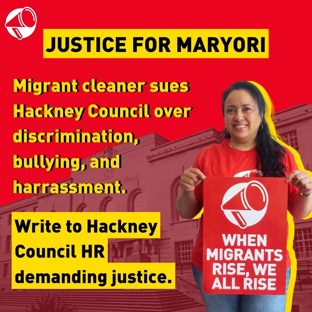 UVWunion's tweet photo. Migrant cleaner Maryori takes Hackney Council to court for discrimination, harassment, and bullying⚖️

She's demanding:
✅ Full hours + back pay
✅ Proper grievance hearing
✅ Fair talks with her union

Read more here: https://t.co/7dN0HqZrnD https://t.co/GjOnSah8MR