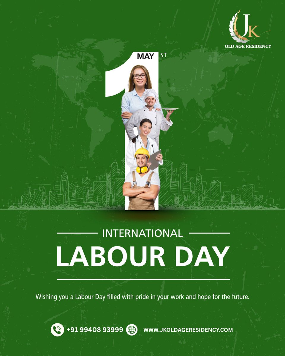 jkoldage's tweet photo. Happy International Labour Day! 💚

Celebrating the dedication, care, and hard work that makes a difference every day.

Respect. Care. Serve. 🤝

#LabourDay #InternationalLabourDay #Caregivers #Respect #Chennai #OldAgeCare https://t.co/s4VvR0SEav