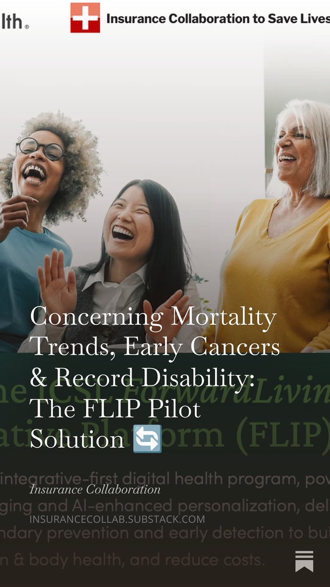InsuranceCollab's tweet image. Concerning Mortality Trends, Early Cancers &amp;amp; Record Disability: The FLIP Pilot Solution 🔄 

@InsuranceCollab @gomohealth 

#Insurance #Reinsurance #Collaboration #Mortality #Cancer #Disability #SaveLives
open.substack.com/pub/insurancec…