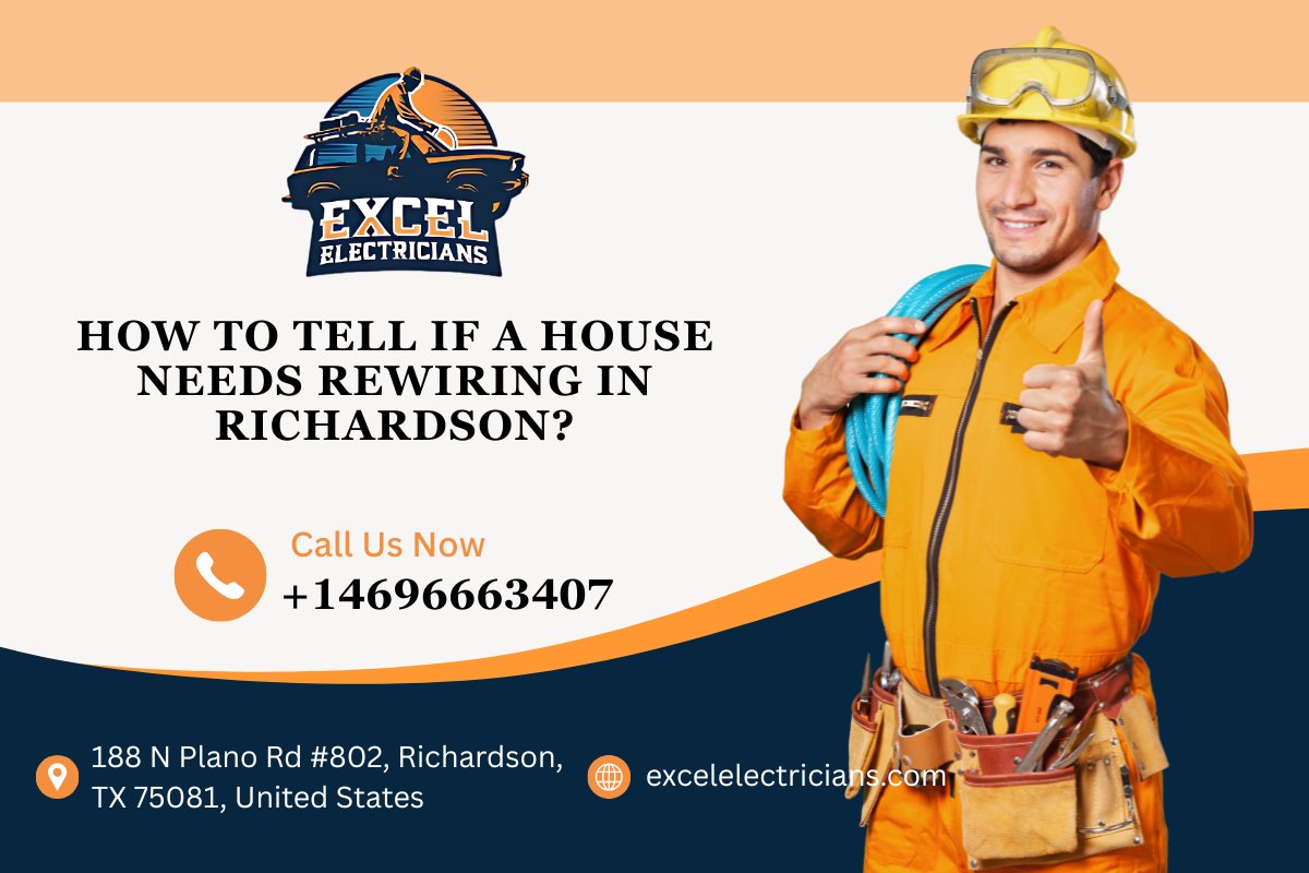 ExcElnRchrdsn's tweet image. How to tell if a house needs rewiring in Richardson? Signs include flickering lights, tripping breakers, burning smells, and old wiring. Excel Electricians-Richardson can inspect safely: maps.app.goo.gl/ahm1xcMrQsnhd7…
 #RichardsonTX #ElectricalSafety