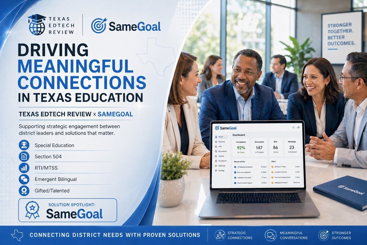 TXEdTechReview's tweet photo. ⭐ Texas EdTech Review: Solution Spotlight Series

Kicking off with SameGoal 🤝

Supporting TX districts across:
Special Education, 504, RTI/MTSS, EB, GT

We focus on intentional, aligned engagement that connects solutions to real district needs.

#EdTech #TexasSchools https://t.co/RnnS69qyhs