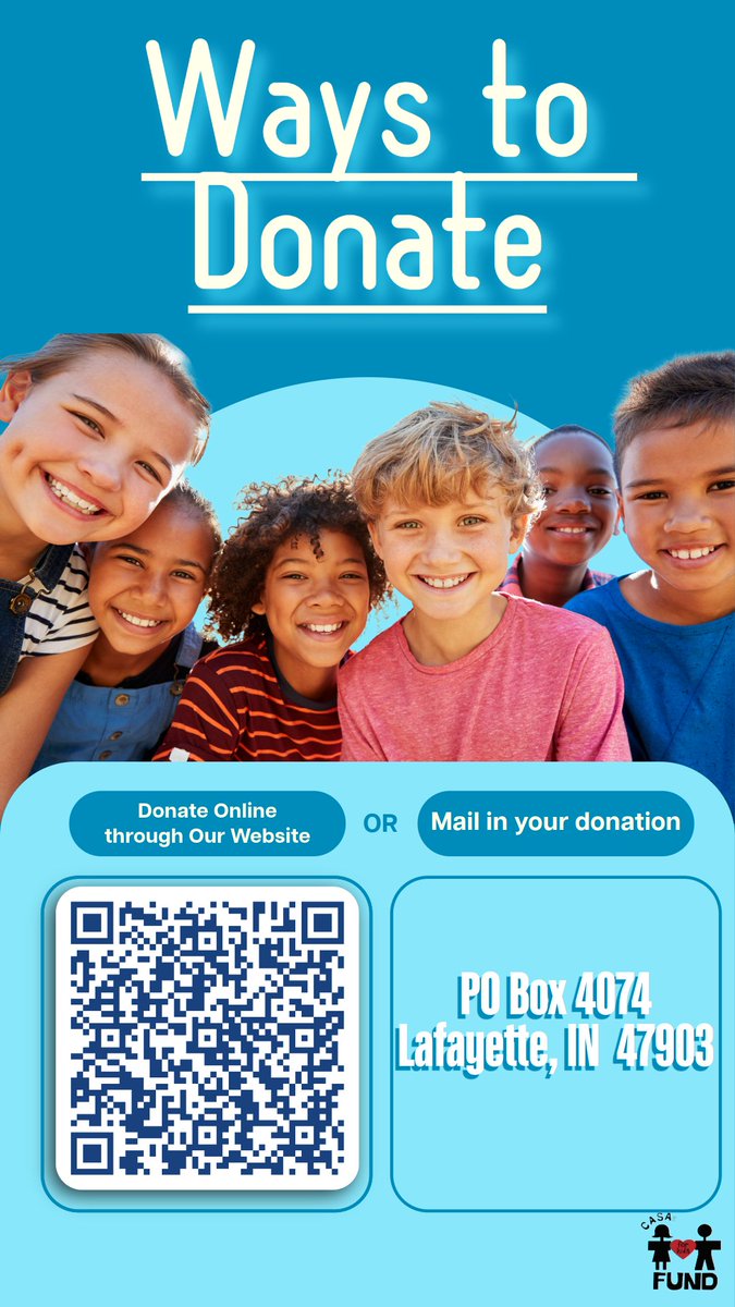 CasaForKidsFund's tweet image. Make a difference today! Donate via our website or PO Box. Every contribution helps!
#CASAforKids #Funds #SupportKids #GiveBack
