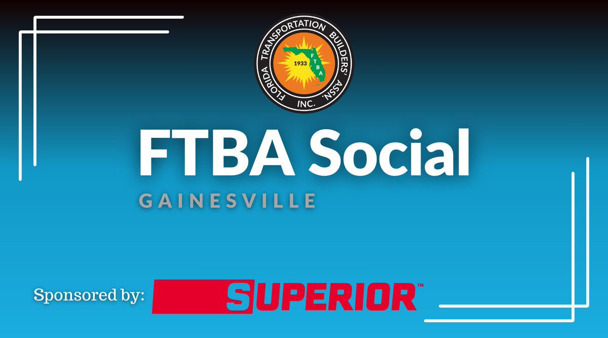 FTBAInc's tweet photo. Join us TONIGHT for the FTBA Gainesville Social from 5-7 PM at Spurrier's Gridiron Grille in Gainesville. A big thank you to @superior1938 for sponsoring this month's social. https://t.co/T3zGmUzV2Q

We look forward to seeing you there! https://t.co/A8Hcb1JASk