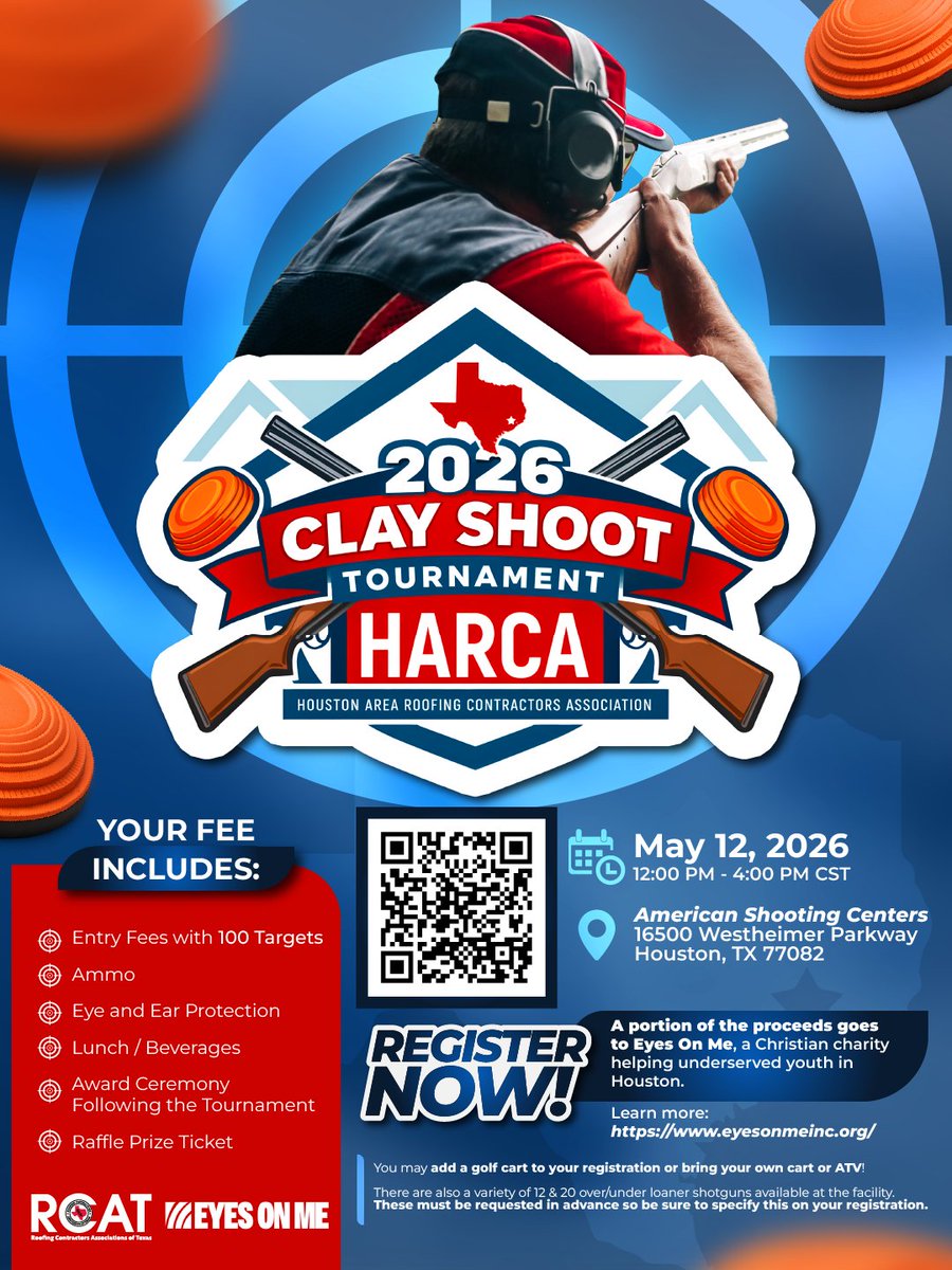 HARCA_HTX's tweet image. Clay Shoot + Networking = A Great Day 🎯

Spend your afternoon at American Shooting Centers with HARCA members and industry peers.

Sign up today:
hubs.ly/Q04dFN7Q0 

#HARCA #RCAT #ContractorAssociation #Houston #Texas