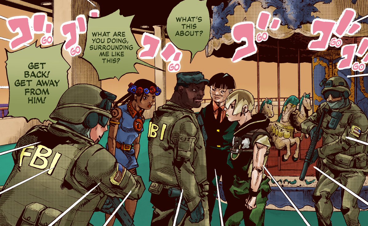 The_Chromaverse's tweet photo. The flow of the world turns against Jodio and company as the enemy Stand causes the lava rock to slip out of their grasp. Meanwhile, Laem Chabang interrogates Lulu  to fill the gaps in her knowledge. 👐🪨

Take a look at our latest fan-coloured chapter of #TheJojolands! Links⬇️ https://t.co/FJ0POcfqn9