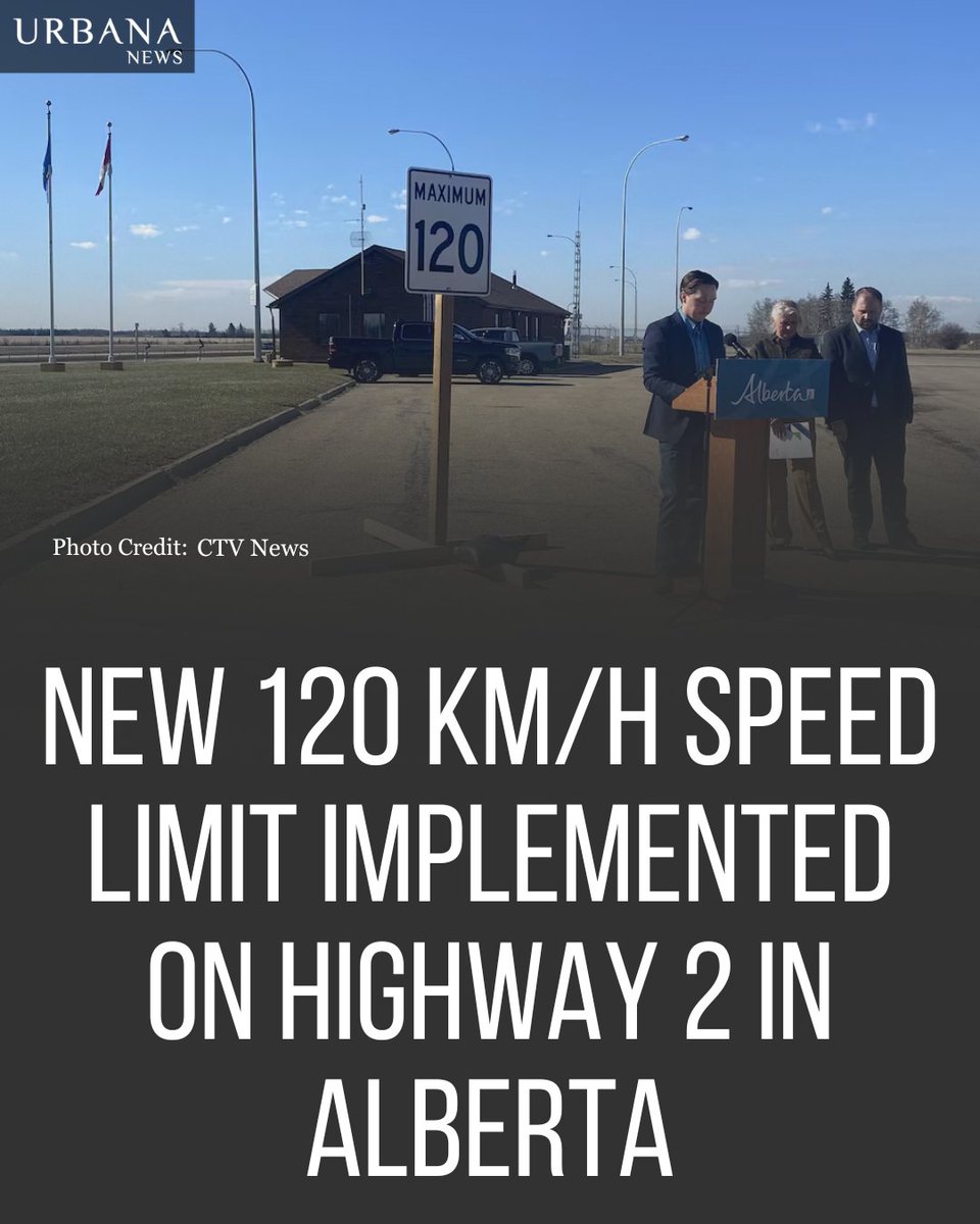 contacturbana's tweet image. Alberta launches a 120 km/h speed limit trial on Highway 2, testing faster travel while weighing safety concerns for drivers and roadside workers.

Click to know more - urbananews.ca/new-120-km-h-s…

#Alberta #RoadSafety #Transportation