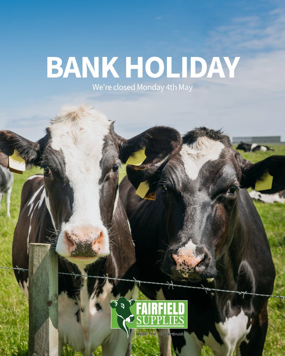 FairfieldSale's tweet image. Happy Bank Holiday! ☀️

We’re closed today and will be back open from 7:30am tomorrow.
fairfieldsupplies.com

#fairfield #bankholidayweekend #farmers