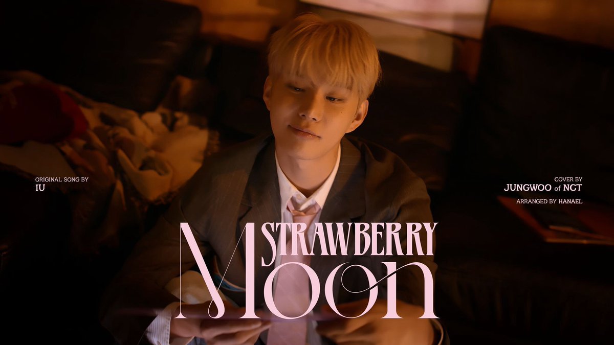 SUGARlNGPEACH's tweet photo. Finally!!! The cover that Jungwoo prepared has been released😭😭😭 Strawberry Moon by IU https://t.co/shh7vkPmj4