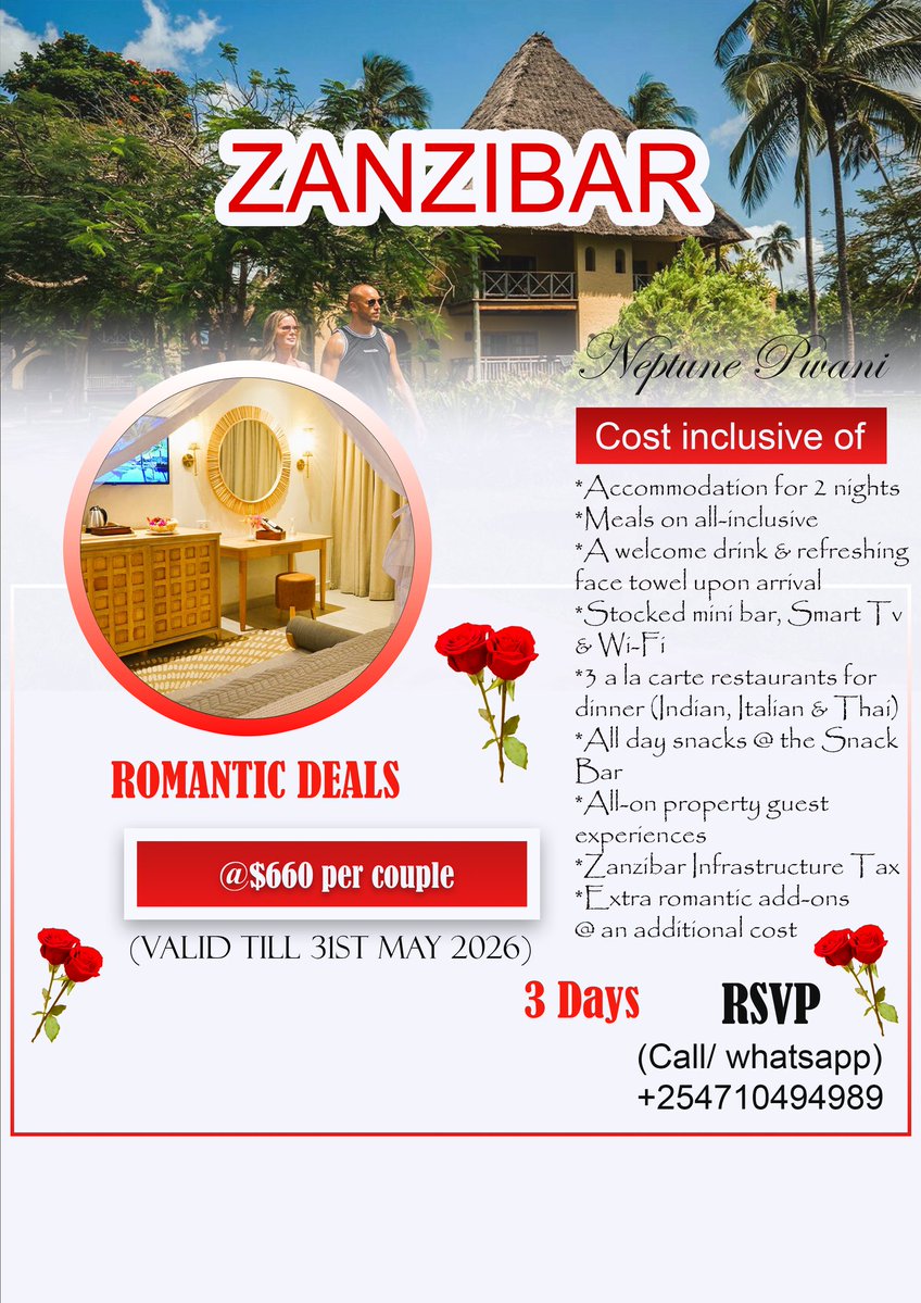 wildpetalstours's tweet image. 🔗instagram.com/p/DXwauz6jICm/…
RSVP: 📷(call/ whatsapp) +254 710494989. #WeekendVibes #getaway #romantic #vacation #staycation #Travel #travelphotography #beachvibes #NatureTherapy #AdventureAwaits #magicalkenya #tembeakenya #Kenya #zanzibar #Wanderlust