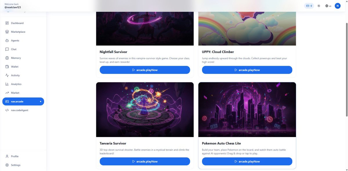 $NOELCLAW update:

NoelClaw Arcade is now live 🎮

You can already play games inside the app while agents and systems keep running.

We also shipped:
• <a href="/gitlawb/">GitLawb</a> integration (agents can build &amp; ship code)  
• more <a href="/bankrbot/">Bankr</a> LLM + skills  
• improvements across the app  

This
