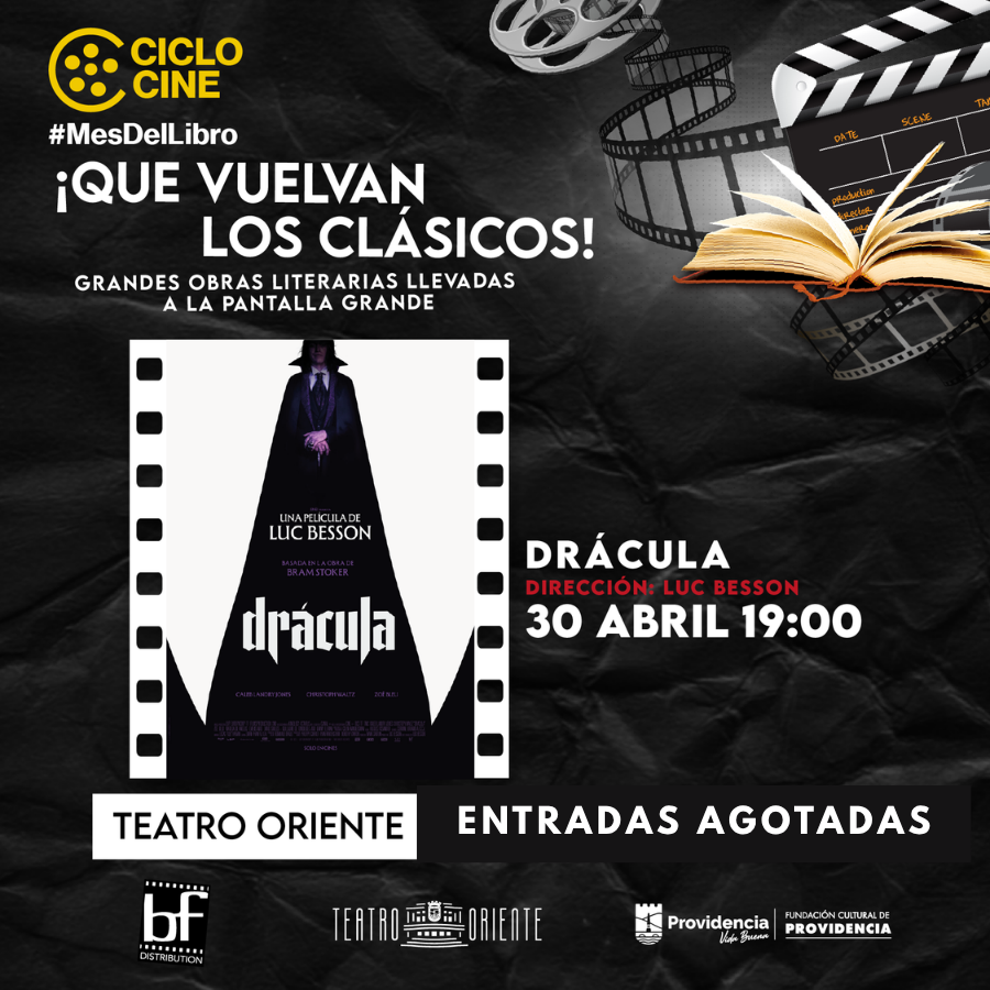 teatrooriente's tweet photo. ¡HOY! Este jueves se realizará la última función del Ciclo de Cine “¡Que vuelvan los clásicos!”, con la película "Drácula". Las entradas están agotadas, pero tendremos una fila de espera, de producirse cupos, podrás ingresar a la sala. @CulturaProvi @muni_provi #MesDelLibro https://t.co/2D7p4BhU8d