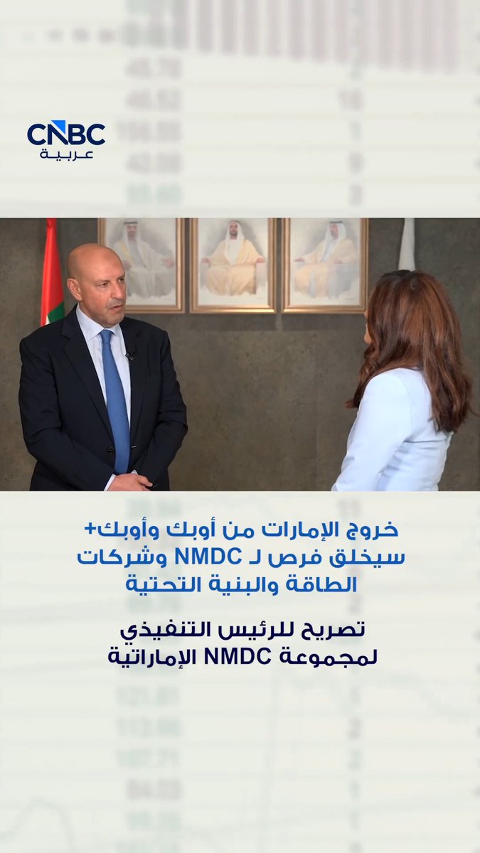 الرئيس التنفيذي لمجموعة NMDC الإماراتية، ياسر زغلول، لـ CNBC عربية: خروج الإمارات من أوبك وأوبك+ سيخلق فرص لـ NMDC وشركات الطاقة والبنية التحتية 