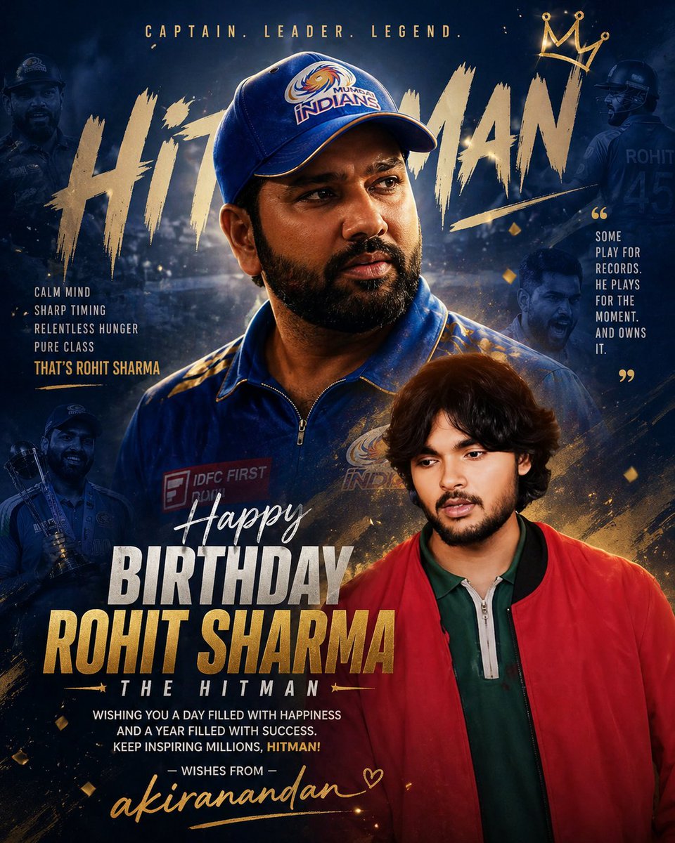 SupremeAkiraFC's tweet photo. Wishing the legendary hitman of world cricket, the elegant and fearless batsman and the captain who brought immense glory to Indian cricket @ImRo45 a very happy Birthday from team-  SANFC

#HappyBirthdayRohit https://t.co/HOJdQFoFwg