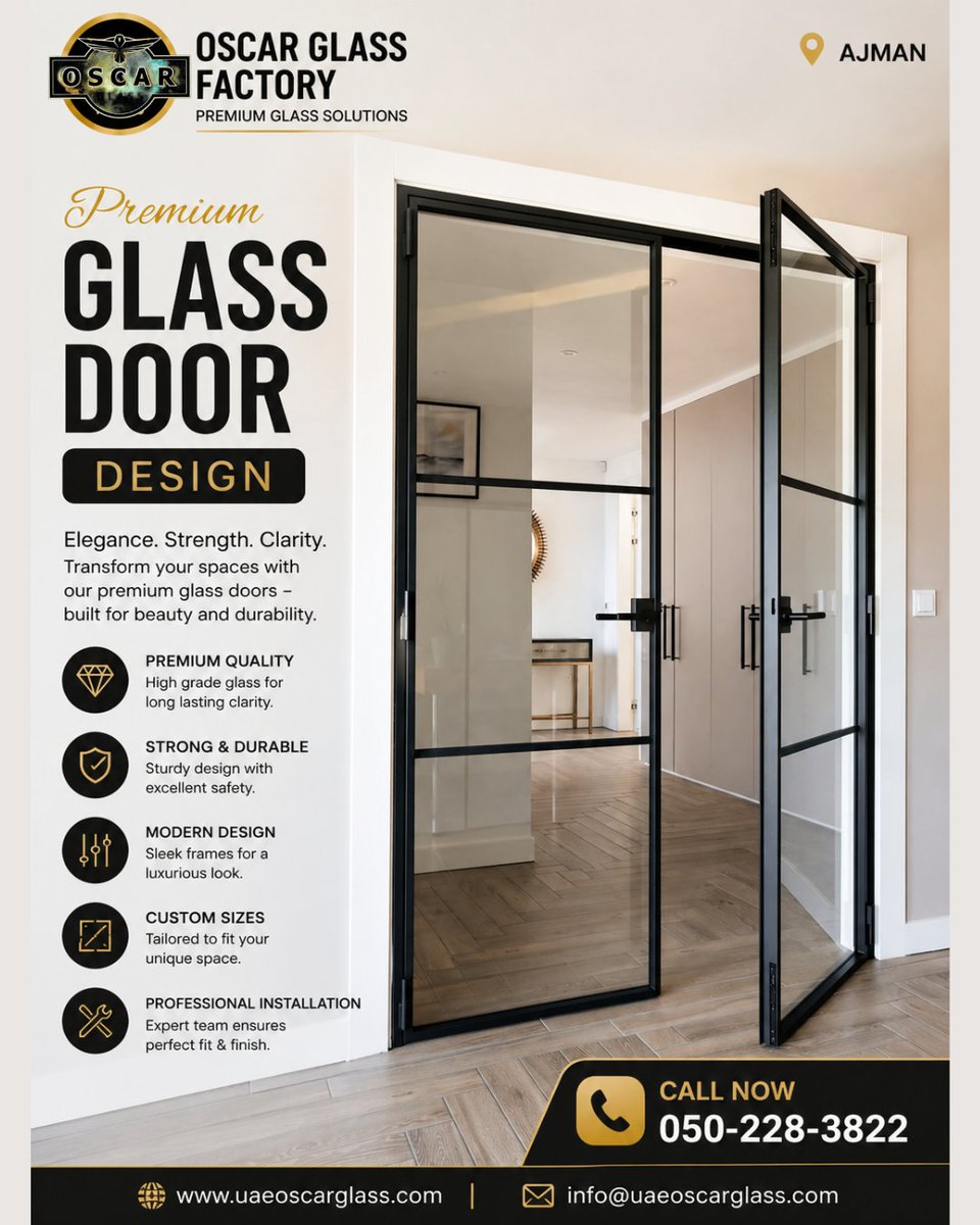 uaeoscarglass's tweet image. Glass &amp;amp; Aluminium Window &amp;amp; Door Supplier Company ! Oscar Glass Factory
#GlassCutting | #TemperedGlass | #PolishingGlass | #OfficeGlassPartitions | #GlassDoor
Query: +971 50 228 3822 @glass_factory_uae
uaeoscarglass.com
#oscarglassuae #dubaiinteriors #glassinstallation