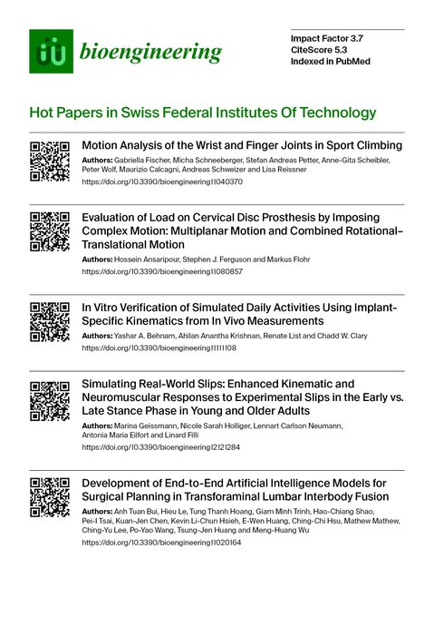 MDPIEngineering's tweet image. 🤝The collective efforts of researchers at the Swiss Federal Institutes of Technology have resulted in an impressive body of work published in Bioengineering.  

The publications can be accessed via the QRs below.  

#Bioengineering #Biomechanics #Orthopedic #AI #Rehabilitation