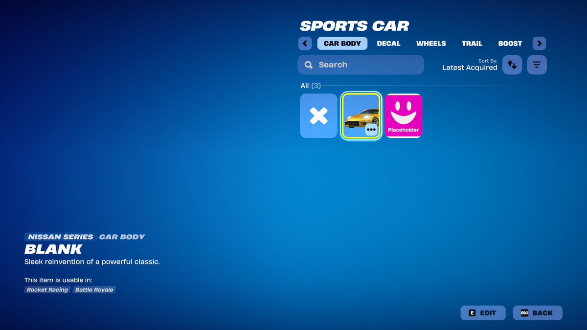 Dubskees's tweet photo. Epic Games forgot to give names and descriptions to the new cars 😂 https://t.co/euD3A6iOV6