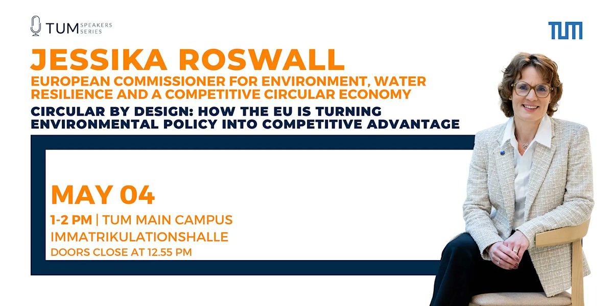 TU_Muenchen's tweet image. As part of our #EuropeanUnion week, #EUcommissioner Jessika Roswall will explore how European policy is shaping the future of #sustainability, industry, and #innovation at the #TUMSpeakersSeries event on May 4. Get tickets now: t1p.de/TUMSpeakers

📷TUM Speakers Series