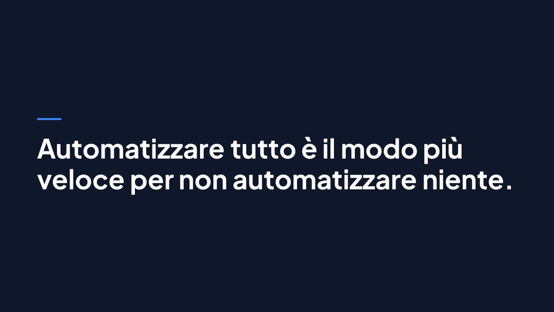 GigiSeth's tweet photo. Automatizzare tutto insieme è il modo più sicuro per non finire niente.

Il metodo: scegli il processo con il massimo impatto e la minima complessità.
Quello è il tuo quick win.
Come si trova?

Guida completa con la griglia → https://t.co/rd9zAYkkIq https://t.co/c9qE1yTtJA