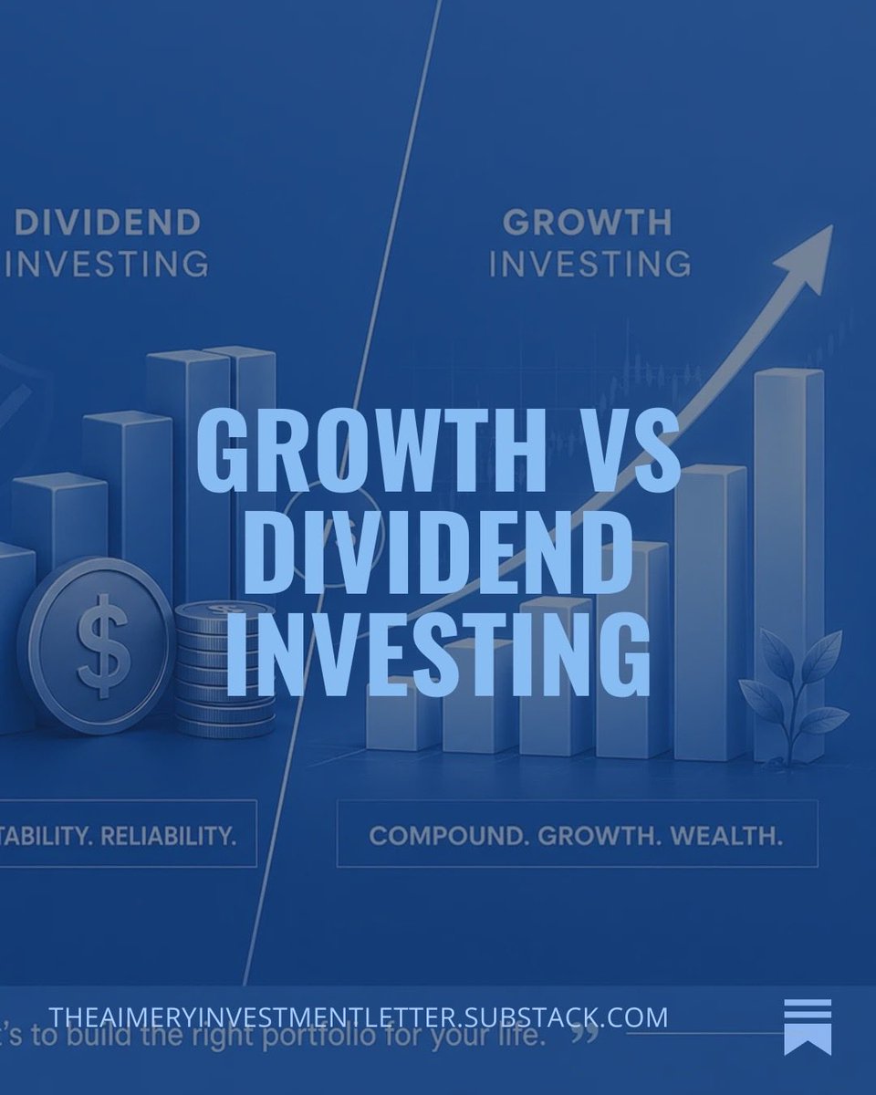 AimeryInvest's tweet photo. Growth vs Dividend Investing
Two different roads to wealth 

Exciting insights about different investment strategies.
Read for 🆓 
👇🏼
https://t.co/iQhqwFQxvb https://t.co/te84rjpe1a