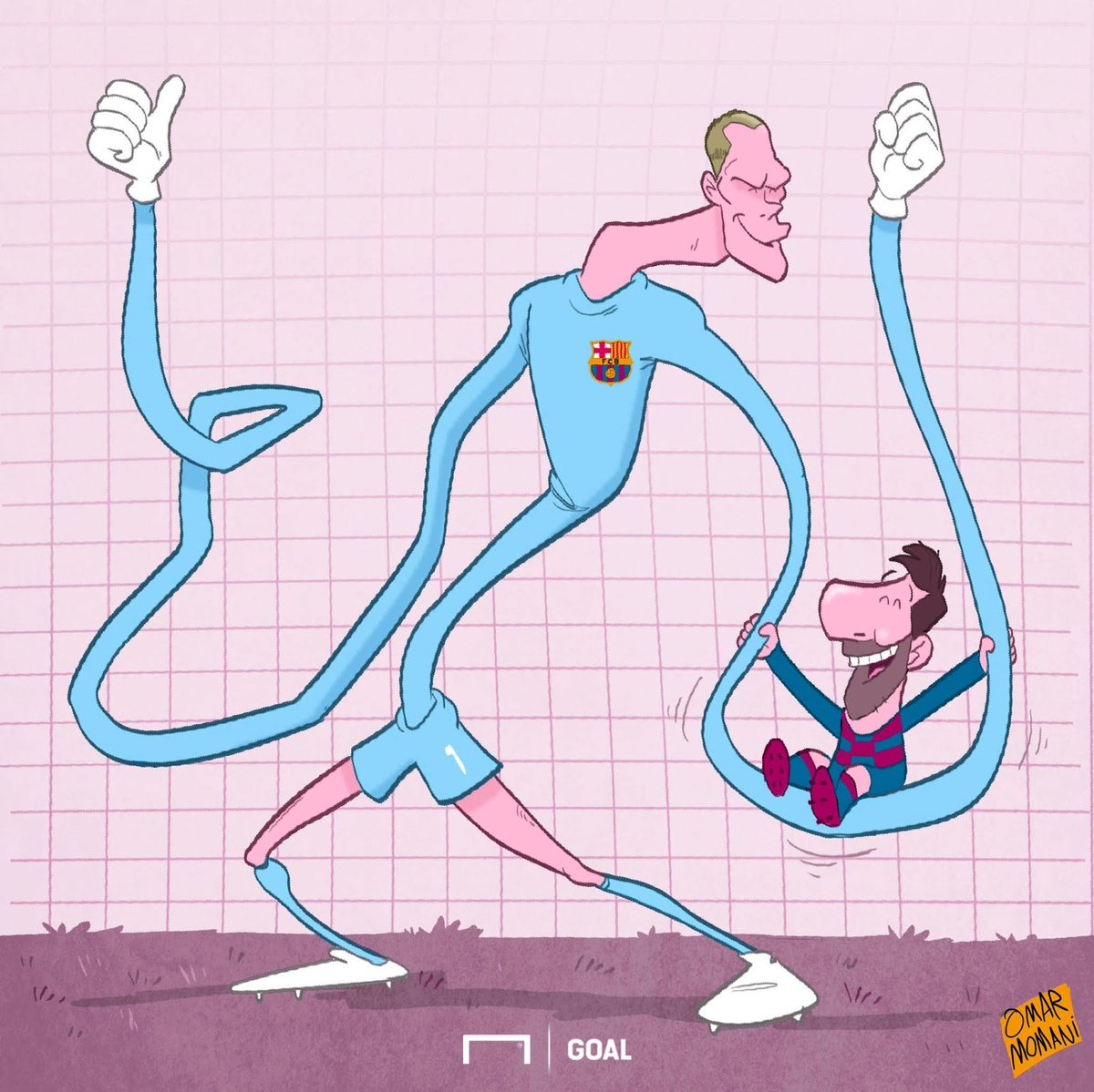 omomani's tweet photo. Ter Stegen from my cartoons archive 
For more: https://t.co/eX6hNld92U https://t.co/BmUxeU2tJv