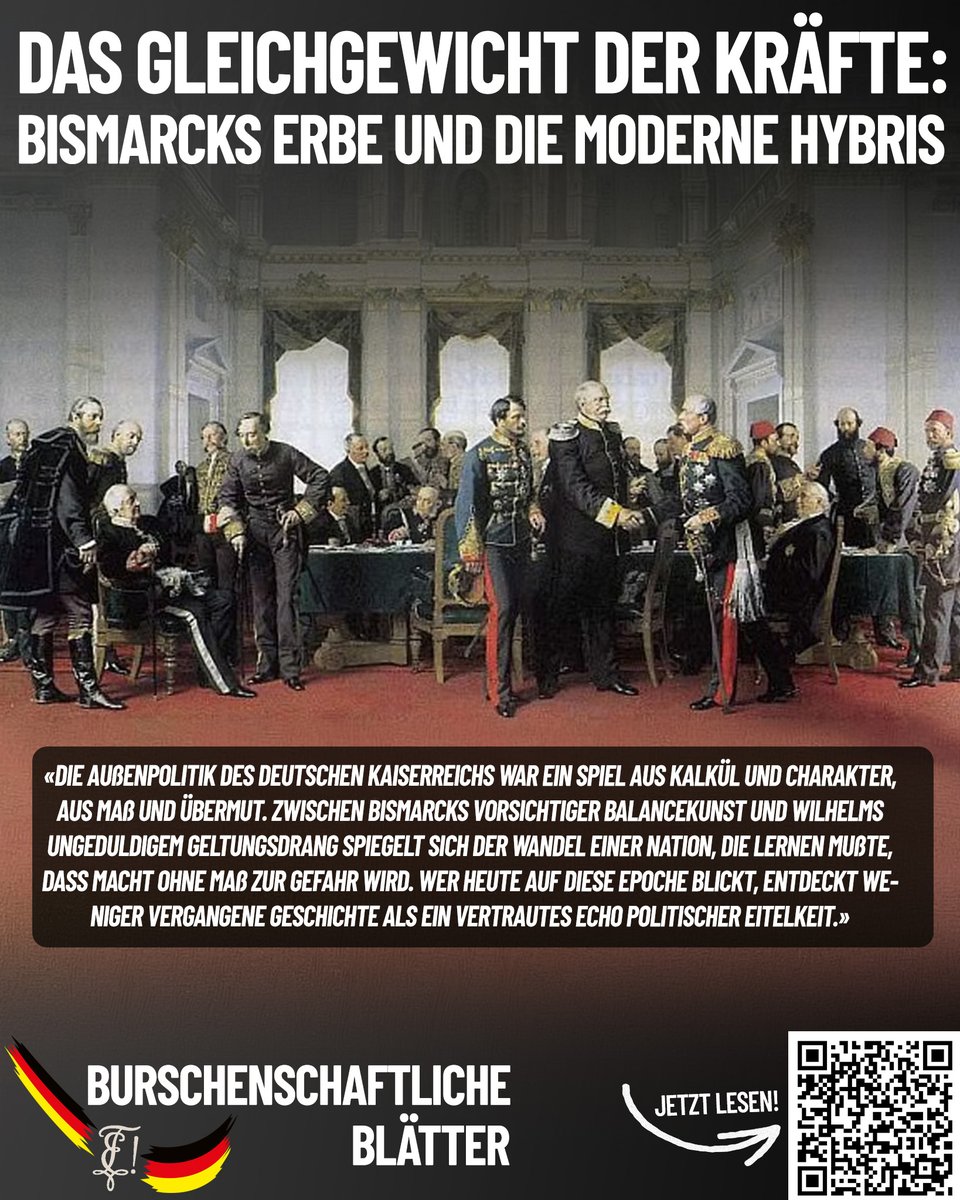 DB_BBls's tweet photo. Die Außenpolitik des Deutschen Kaiserreichs beruhte unter Otto von Bismarck auf einem sensiblen Gleichgewicht: Durch flexible Bündnisse und vorsichtige Diplomatie gelang es, Deutschland abzusichern, ohne die europäischen Mächte gegen sich zu vereinen. Stabilität entstand nicht durch Dominanz, sondern durch ständiges Austarieren von Interessen.

Mit Wilhelm II. änderte sich diese Linie grundlegend. Außenpolitik wurde zunehmend von Geltungsdrang geprägt: Flottenrüstung, koloniale Ambitionen und demonstrative Stärke führten zur Isolation Deutschlands. Das Gleichgewicht wich einer Politik der Selbstüberschätzung, in der Prestige wichtiger wurde als strategische Vernunft – ein Prozeß, der schließlich im Erster Weltkrieg mündete.

Die entscheidende Lehre liegt im Verlust des Maßes. Politische Stabilität entsteht nicht durch Lautstärke oder Machtprojektion, sondern durch Balance, Geduld und realistische Einschätzung der eigenen Möglichkeiten. Sobald Staaten beginnen, ihre Rolle zu überschätzen, wird aus außenpolitischer Gestaltung schnell eine gefährliche Sackgasse.

Hier lesen!
https://t.co/y77bOtkt43