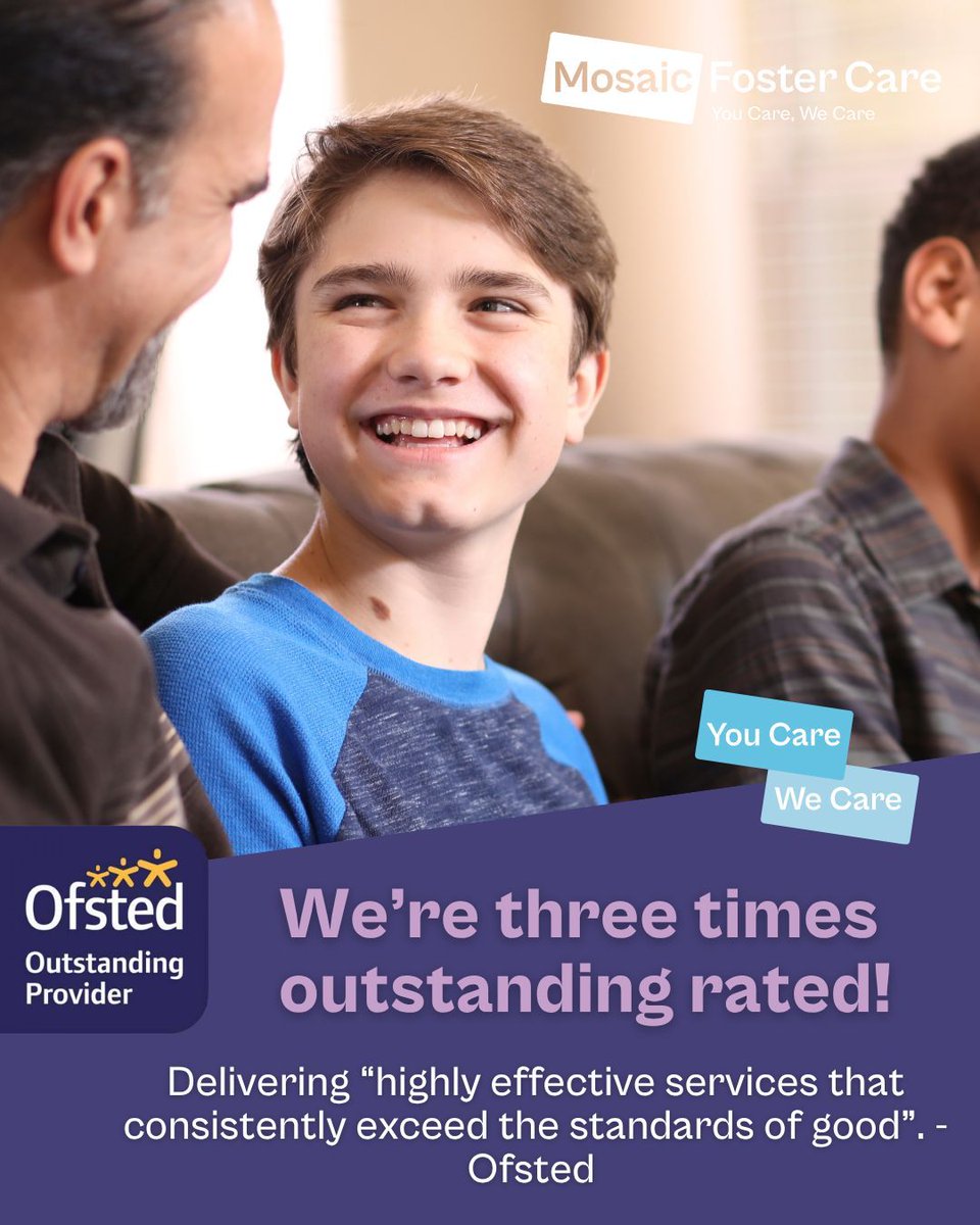 MosaicFoster's tweet image. Three inspections. Three Outstanding ratings. Now ranked in the top 1% of fostering agencies in England. That comes from children staying, families being supported and relationships that last. 

buff.ly/CQyNvU3 

#Fostering #Ofsted #FosterCareUK