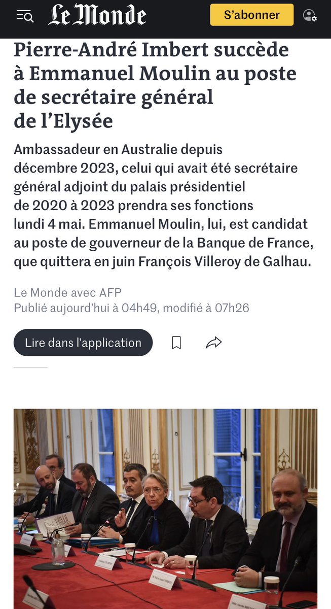 ➡️Bravo à Pierre-André Imbert qui succède à Emmanuel Moulin en devenant le nouveau Secrétaire général de l’Elysée. Haut fonctionnaire connaissant parfaitement les arcanes du pouvoir, son expérience sera un avantage pour le puissant poste de SG de l’Elysée.✅