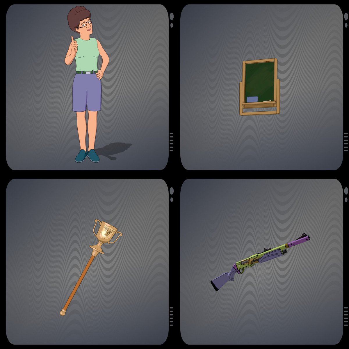 FN_Assist's tweet image. Full King of the Hill x #Fortnite: Peggy Hill set!

(via @ShiinaBR)