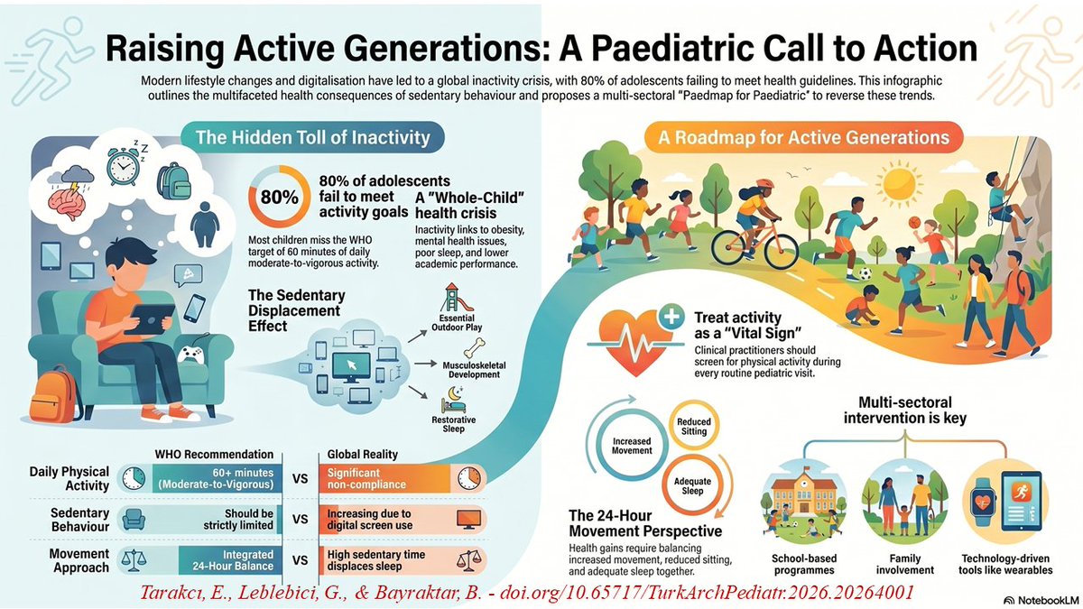 PediatriTurk's tweet photo. Raising Active Generations: 80% of teens miss WHO goals. Move more, sit less &amp; sleep well. 
Read 👉🏻 https://t.co/MDwltLuXrV

#ActiveKids #Pediatrics #Health
@tarakci_ela @gokceleblebici https://t.co/ZLebCQKlcJ