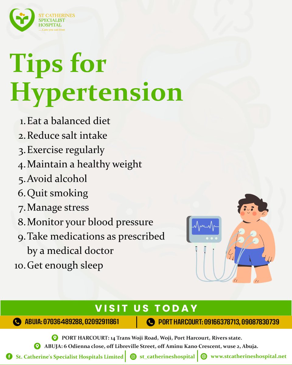 st_catherines25's tweet image. High blood pressure can be silent—but dangerous. ⚠️💙
Small lifestyle changes can make a big difference.

📍 Abuja:
No. 6 Odienna Close, Libreville Street,
Off Aminu Kano Crescent, Wuse 2
📞 07036489288
📍 Port Harcourt:
14 Trans-Woji Road, Woji
📞 09166378713

#hypertension 
#ph