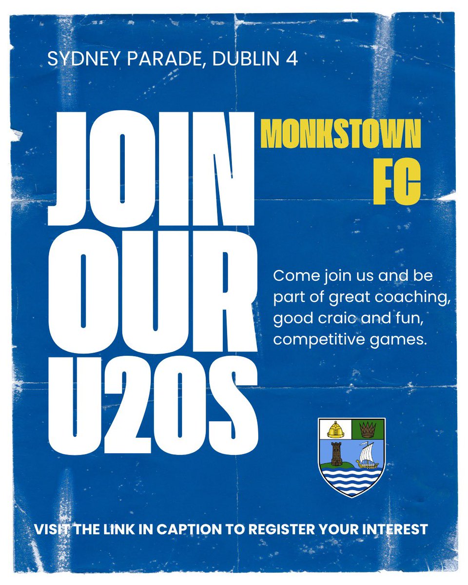 MonkstownFC's tweet photo. CALLING ALL U20s! 

Register your interest to play rugby in the heart of Dublin 💙

https://t.co/j6X3LoOz0d https://t.co/Fy3rTMYhqQ