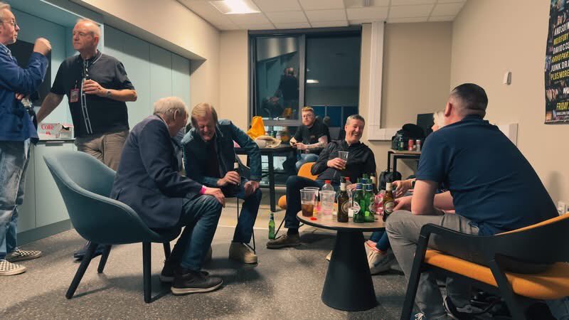thefarm_carl's tweet photo. While on tour with @Happy_Mondays in Belfast our dear friend and legend Terri Hooley joined us. He watched @TheFarm_ and cried his eyes out later saying “you’ve restored my faith in music” It was a joy and privilege to have his company.
We love you Terri. X https://t.co/p1tUdFk7j7