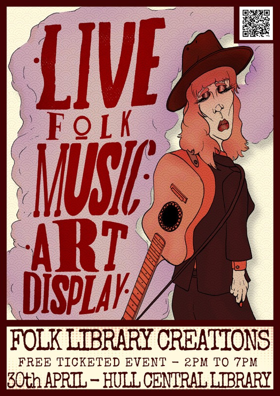hull_libraries's tweet photo. Folk Library Creations
Thursday 30 April, 2 - 7pm / Hull Central Library / FREE
Exhibition from 2pm &amp; Music from 5.30pm
Folk Library Creations is a brand new project putting together creative exhibitions and music experiences in libraries. https://t.co/yPqJT2AyGh