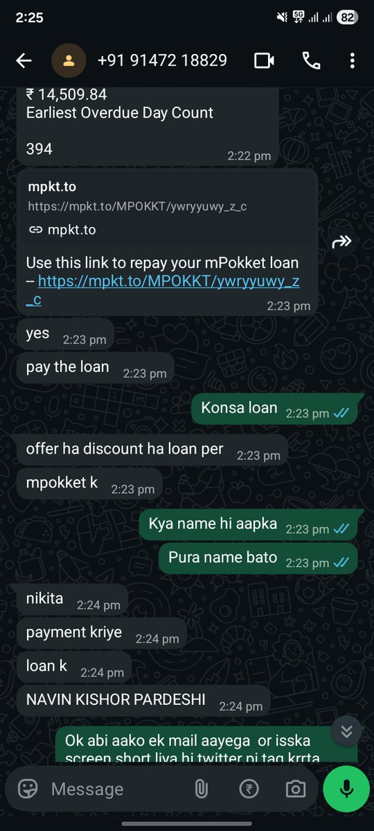 navinpardeshi25's tweet photo. Nikita from @mPokketOfficial y she is contacting me on what app harrasment of castmer by mpokket @rbi https://t.co/ddFEml21RX