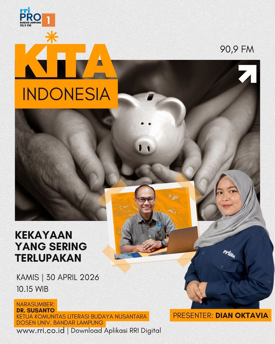 SusantoSaman's tweet photo. This RRI Pro 1 Bandar Lampung program discusses "The Wealth Often Forgotten." Beyond the abundant natural resources and mining wealth, Indonesia possesses a treasure far more valuable yet frequently overlooked: its cultural heritage and local wisdom. https://t.co/3vObe6JHlL