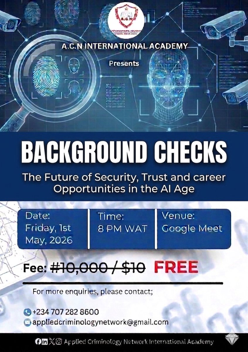 ACN_IA's tweet photo. THE BIGGEST PAIN IS NOT UNEMPLOYMENT… IT IS MISSING AN OPPORTUNITY YOU WERE BUILT FOR
One of the strongest future industries is emerging right in front of us: Background Checks &amp; Verification

Register now and join us on Friday, May 1st on Google meet 👇https://t.co/IsU2lcTloI https://t.co/O5ZrJeALGq