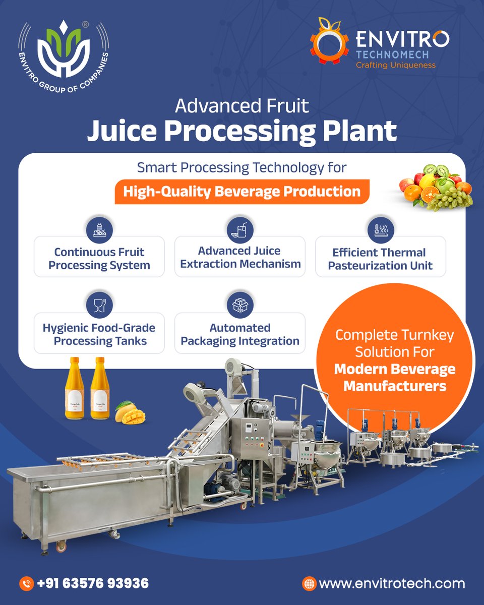 envitrotech's tweet image. Advanced Fruit Juice Processing Plant

In today’s competitive beverage industry, consistency, hygiene, and efficiency are everything.

envitrotech.com
+91 63576 93936

#FruitJuiceProcessing #BeverageIndustry #FoodProcessingPlant #EnvitroTechnomech