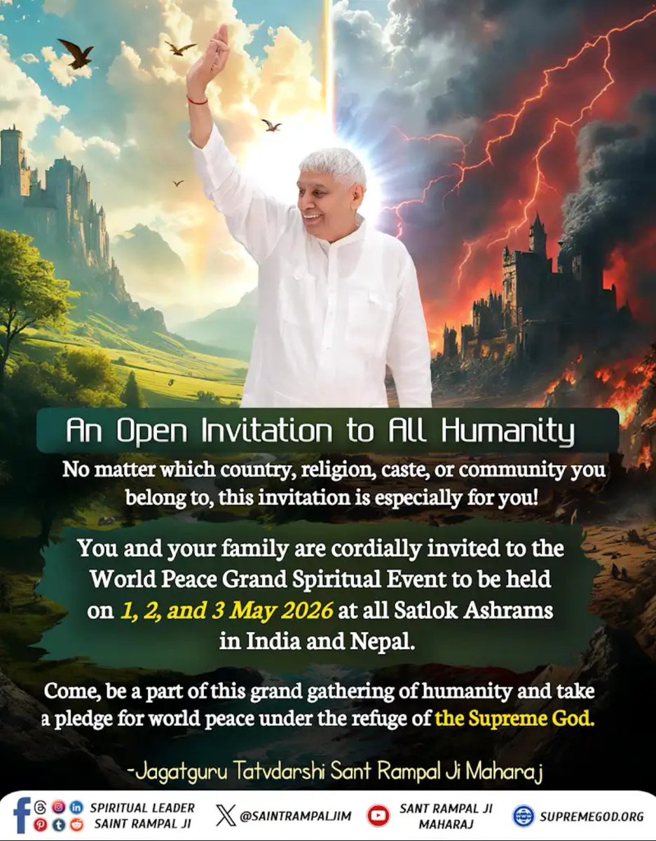 1-3 May, 13 Satlok Ashrams: 3-day Akhnad Path &amp; grand Bhandara as World Peace Festival. Devotees invited to participate. Contact 8222880541 for nearest Ashram address. #StopExecutionsinIran