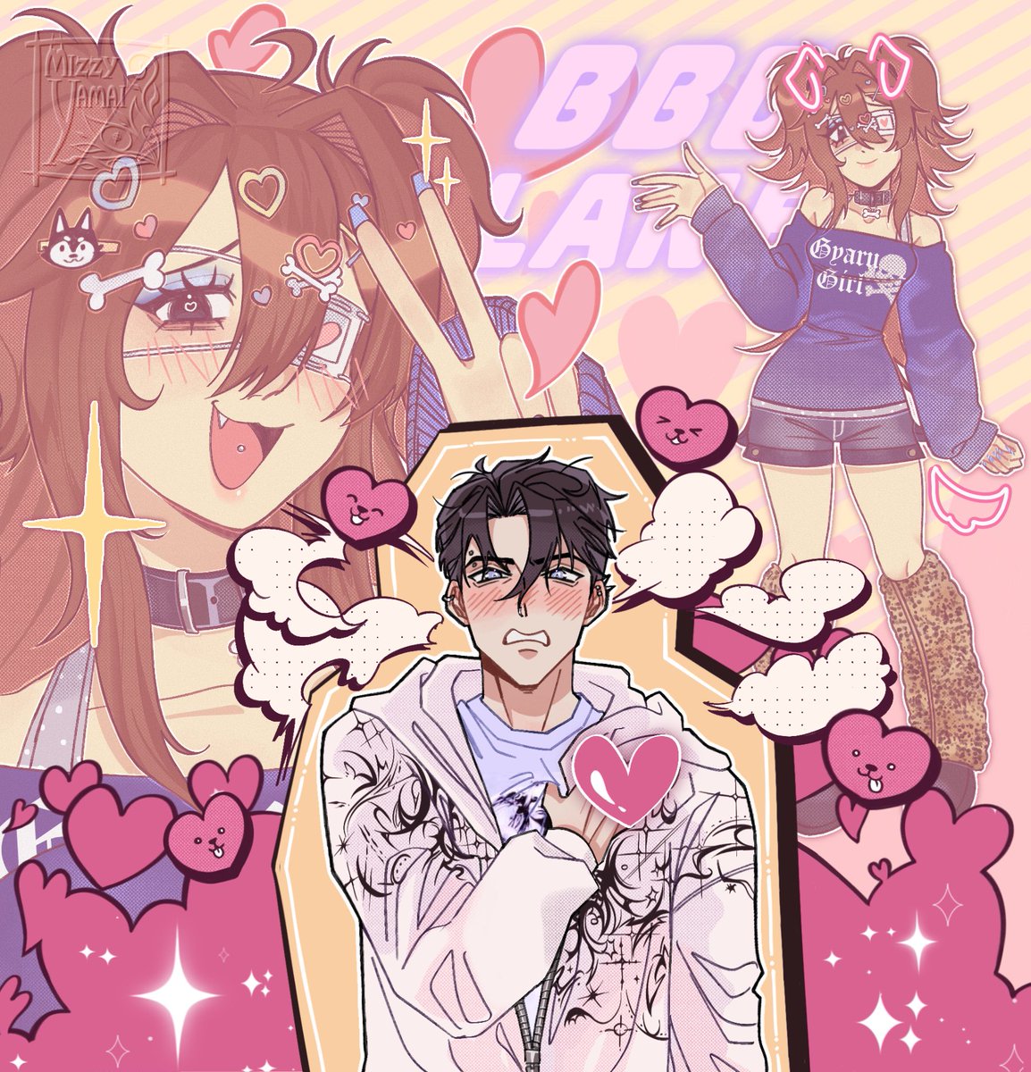 mizzy_yamai's tweet photo. Here’s another dose of Lane content with my MC gal 🤭 I had this idea that if she ended up with Lane, he enables her gyaru era… 

I think people can recognise where I got this inspo from 😋 (the art format)

#BigBadDogs #Lane https://t.co/2qcayNSqIn