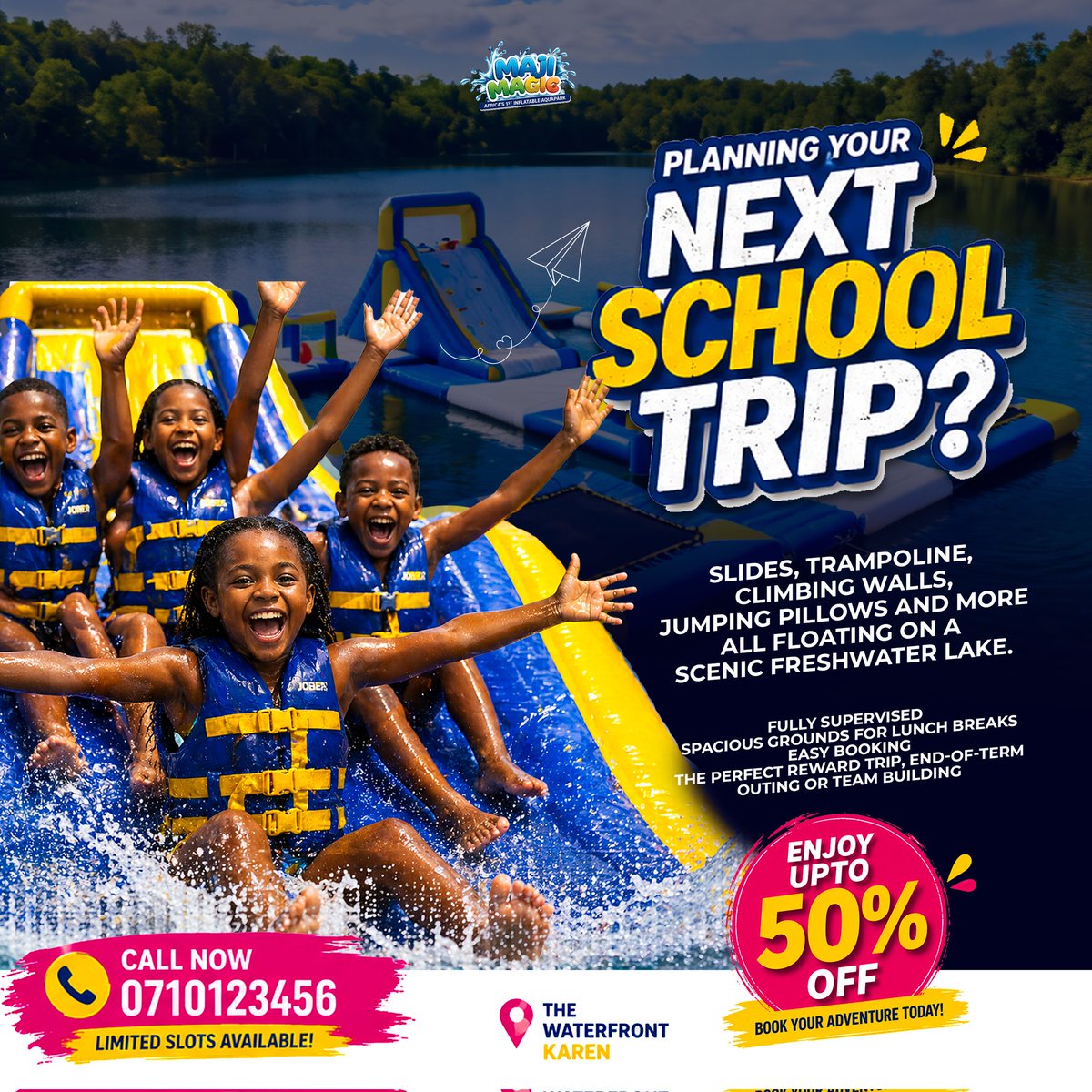 MajiMagicKE's tweet photo. Planning the next school trip? Make it easy. Make it impactful. Make it unforgettable.

📍 Maji Magic Aqua Park, The Waterfront Mall Karen
🎟️ Up to 50% OFF 
📞 0710123456

 #AquaParkAdventures  #Waterslide #SchoolTrip #FieldTrip #bestschool https://t.co/BtYvXu6wCp